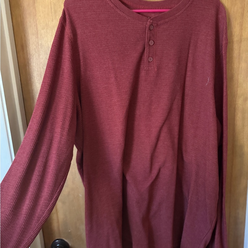 George Brick Red Henley Waffle Longsleeve